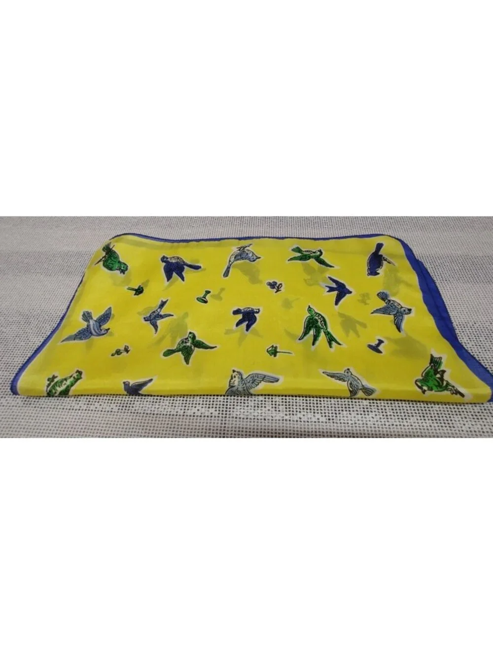 Vintage 1950s Pure Silk Handkerchief Birds Scarf TRI COLOR BIRDIES Rockabilly
